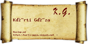 Kürti Géza névjegykártya